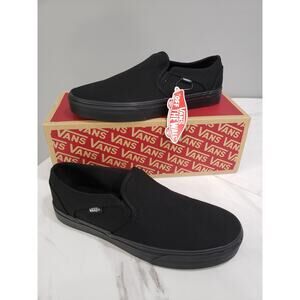 NEW SIZE 10 - Vans Women's Asher Slip-On Sneaker Canvas‎ Solid Black on Black
